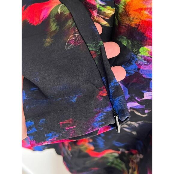 Milly Monet Jewel Floral Printed A Line Long Sleeve Black Multicolor Dress 12 - Picture 8 of 13